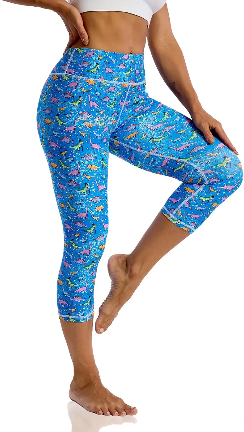 UIUO-UIPEU Pattern Printed Capri Leggings with Pockets for Women Tummy Control Workout Yoga Capris