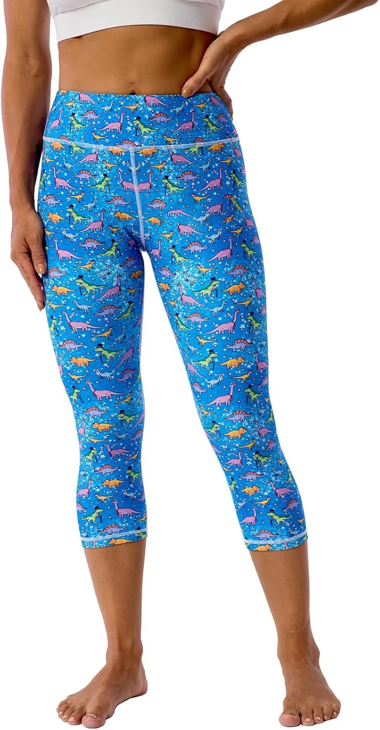 UIUO-UIPEU Pattern Printed Capri Leggings with Pockets for Women Tummy Control Workout Yoga Capris