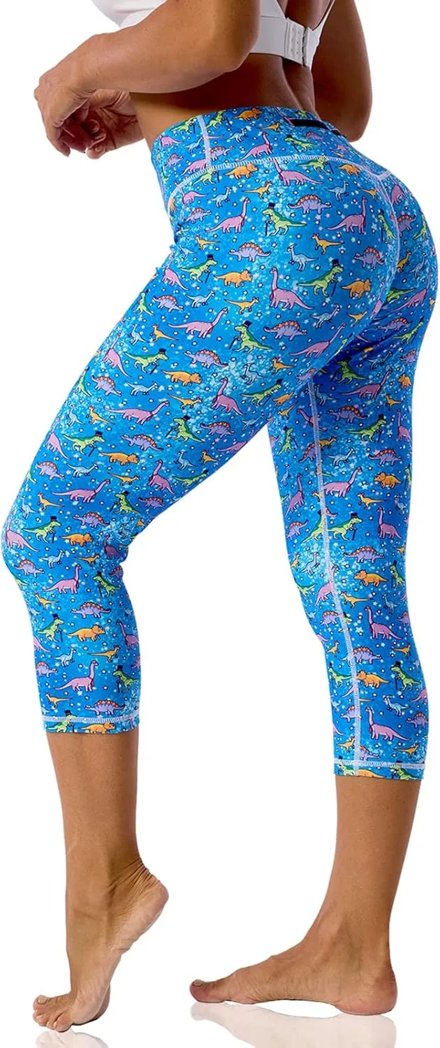 UIUO-UIPEU Pattern Printed Capri Leggings with Pockets for Women Tummy Control Workout Yoga Capris