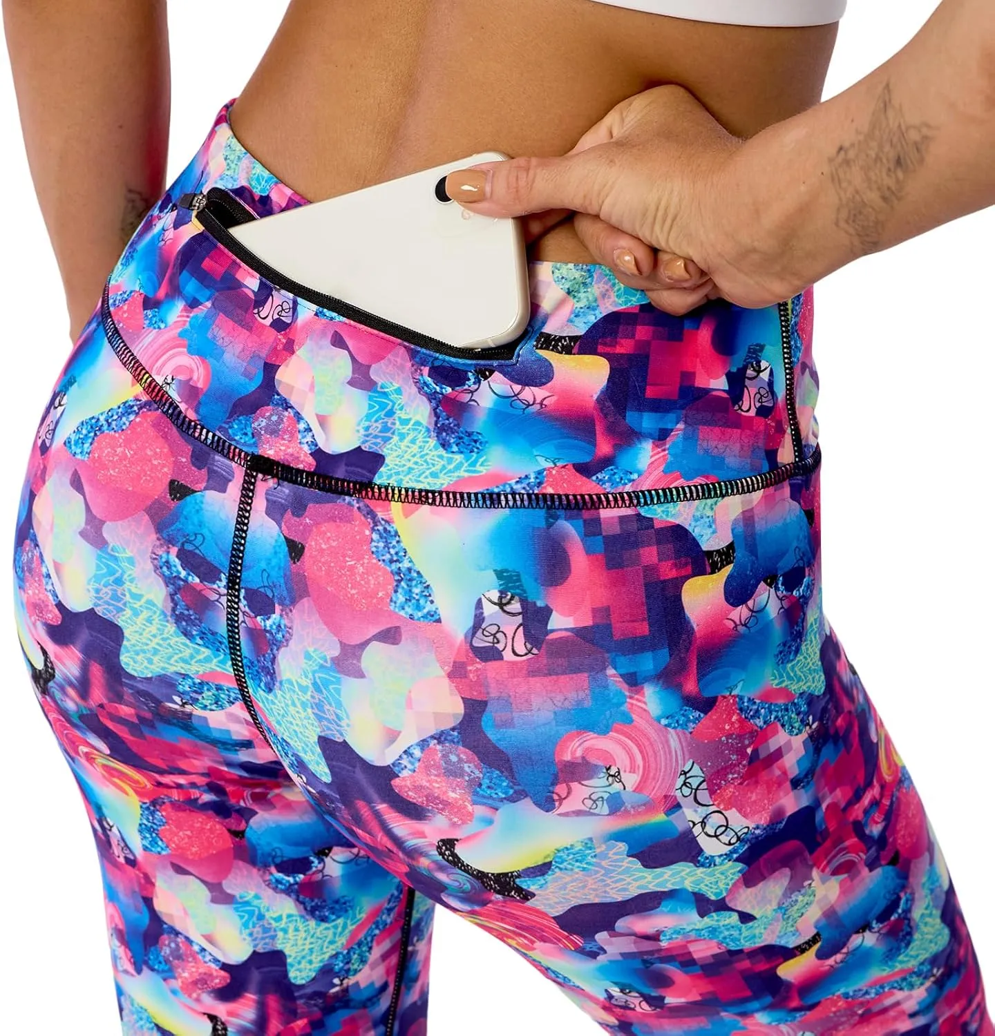 UIUO-UIPEU Women's Printed Yoga Pants with Pockets 7/8 Workout Leggings for Women Tummy Control Compression Leggings