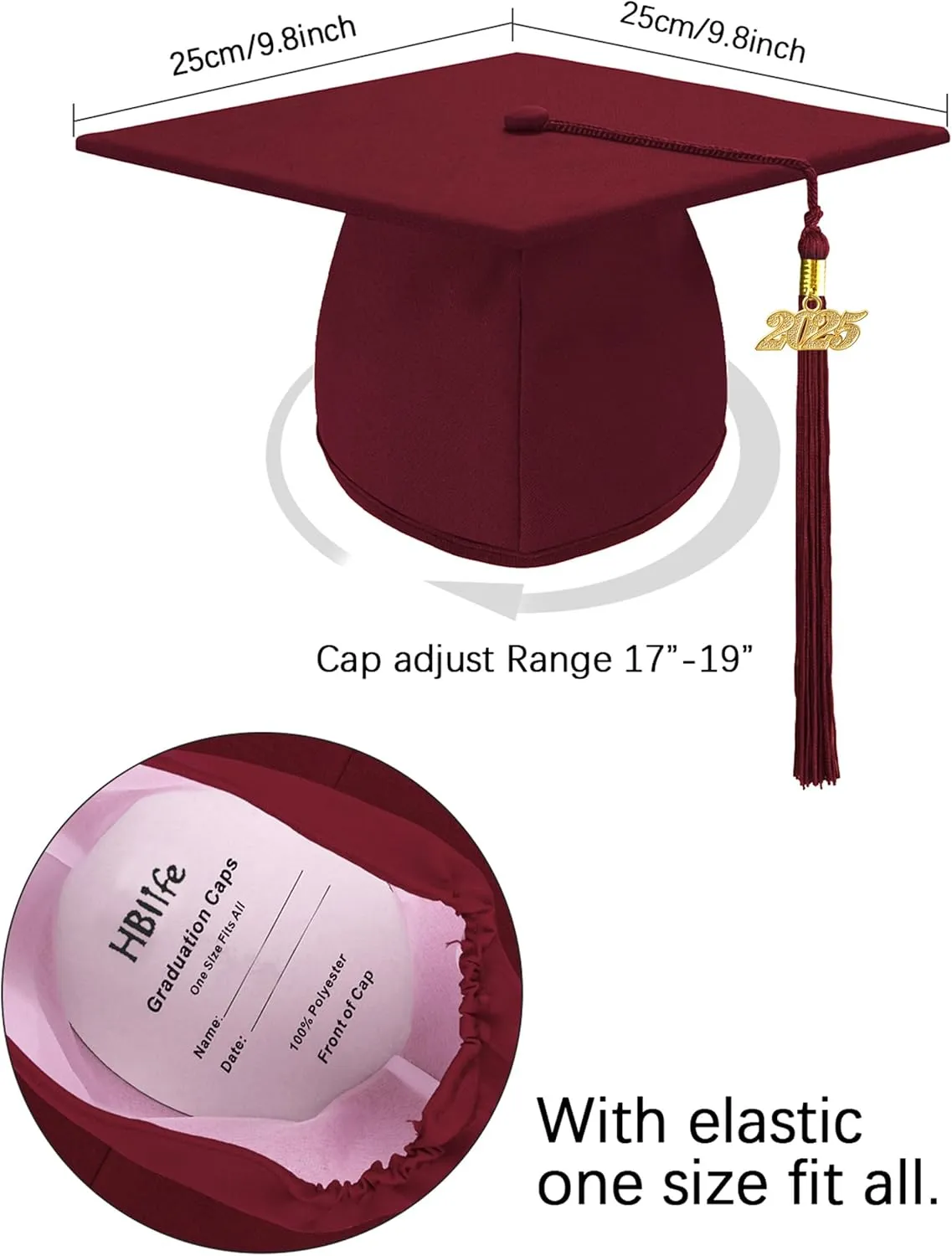 Unisex Adult Matte Graduation Cap Graduation Hat with Tassel Adjustable for High School and College