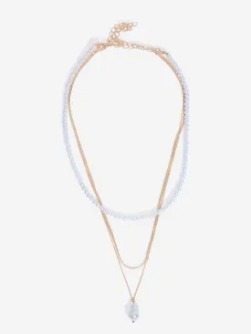 Westside Accessories Gold Pearl and Snake Chain Necklace - Pack of 2