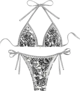 Women's Floral Printed Bathing Suit Halter Paisley Summer Swimsuit Bikinis Set