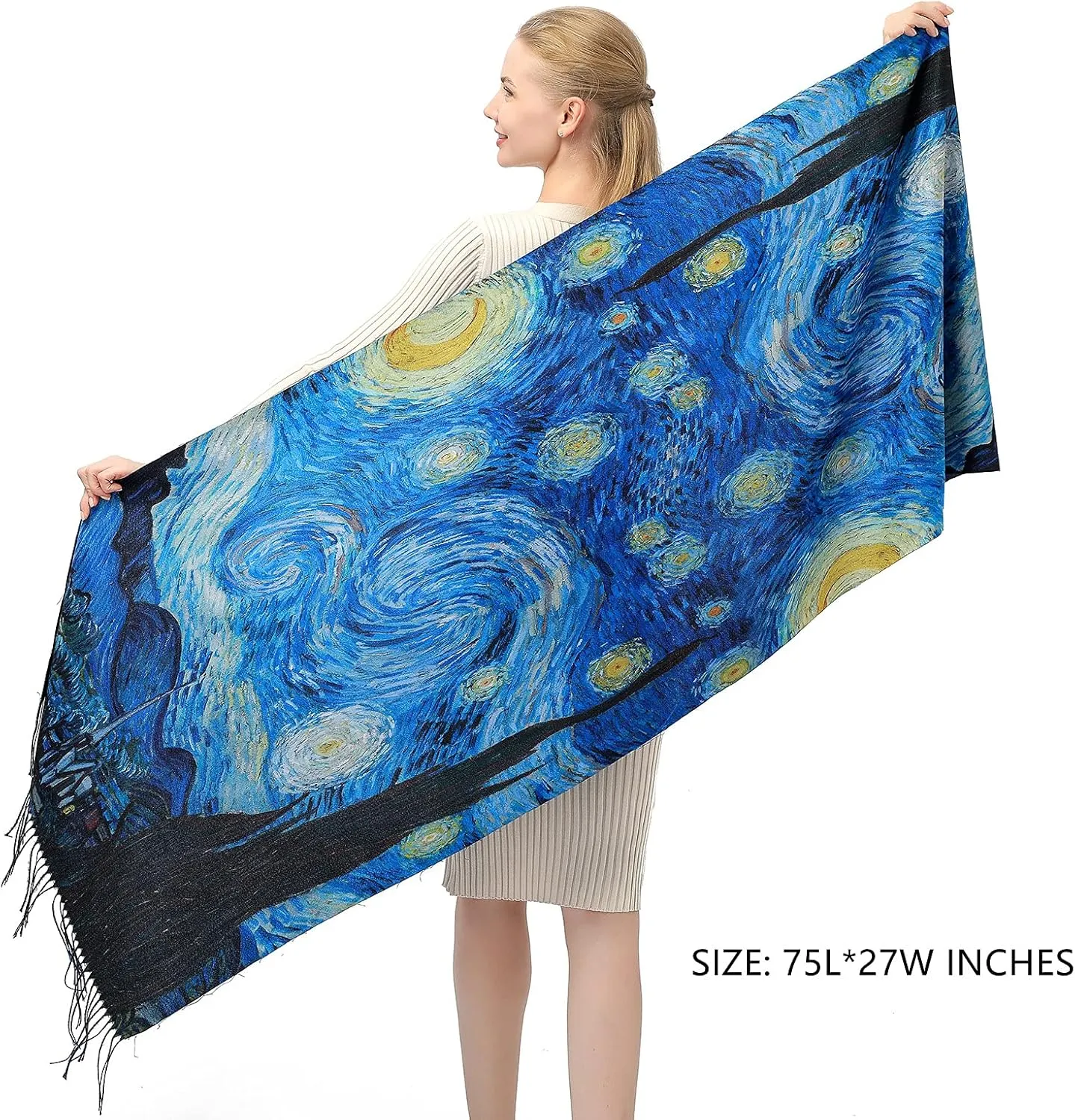 XINYUN Women's Fashion Scarf with Art Printed Tassel Soft Cashmere Warm Large Blanket Wrap Shawl for gift