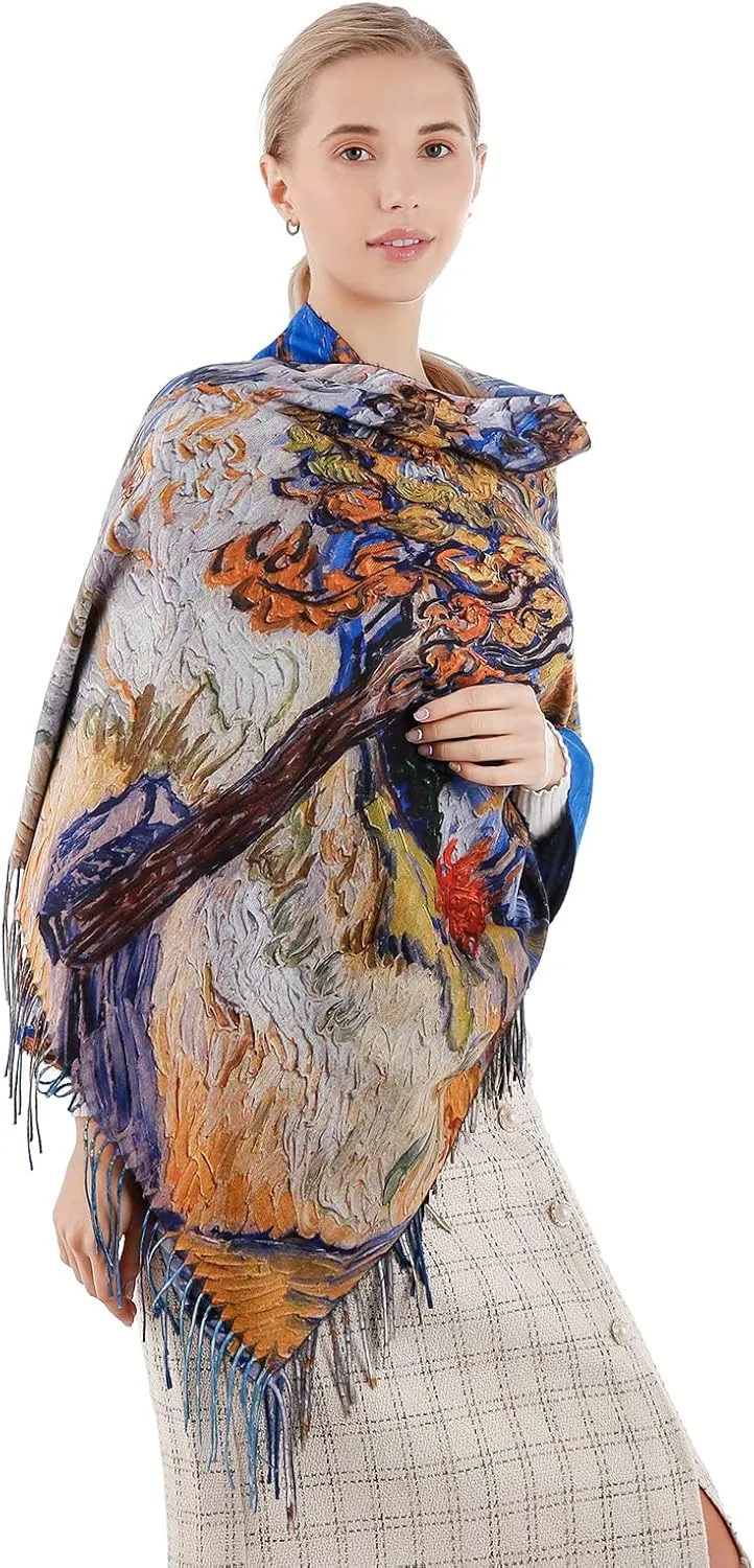 XINYUN Women's Fashion Scarf with Art Printed Tassel Soft Cashmere Warm Large Blanket Wrap Shawl for gift