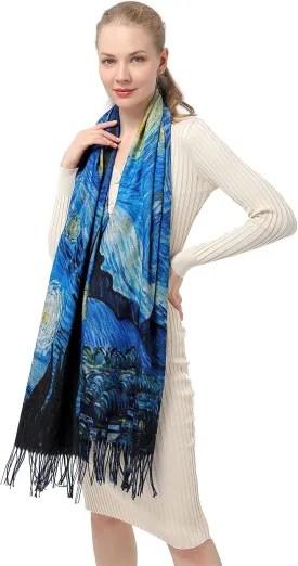 XINYUN Women's Fashion Scarf with Art Printed Tassel Soft Cashmere Warm Large Blanket Wrap Shawl for gift