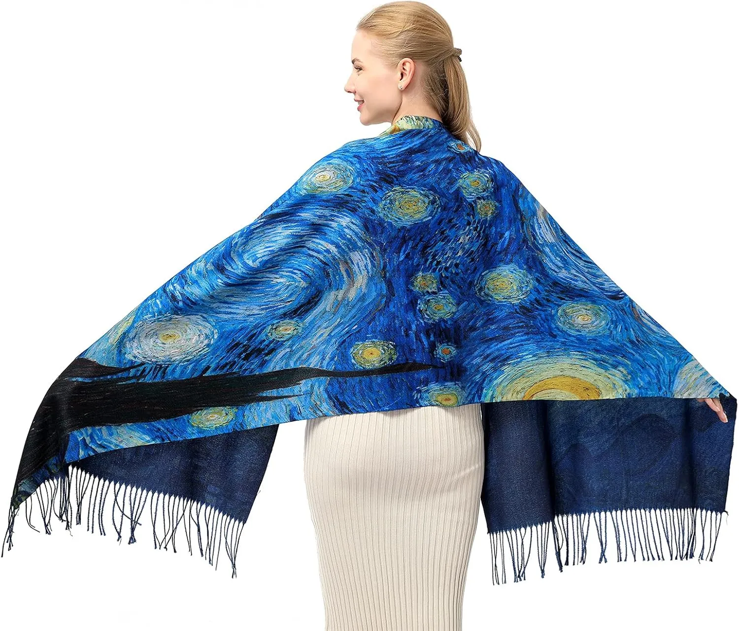 XINYUN Women's Fashion Scarf with Art Printed Tassel Soft Cashmere Warm Large Blanket Wrap Shawl for gift
