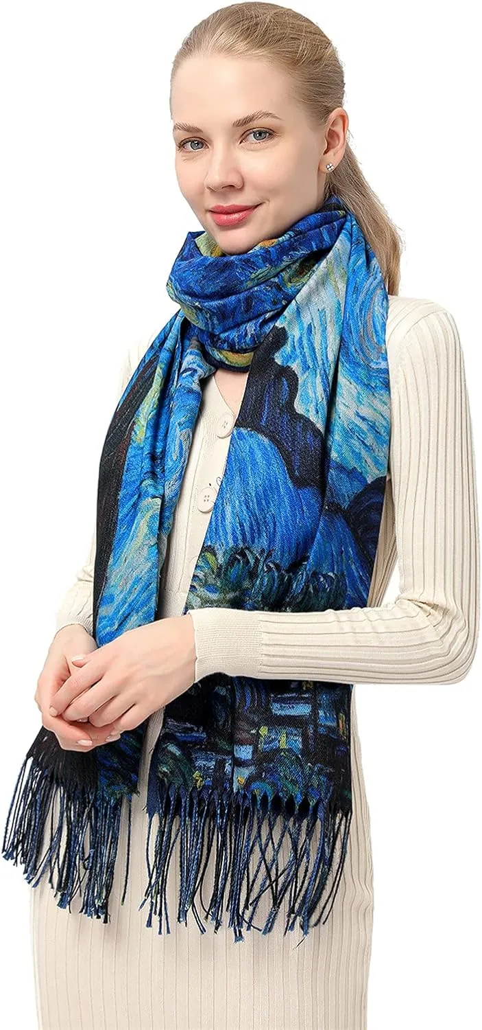 XINYUN Women's Fashion Scarf with Art Printed Tassel Soft Cashmere Warm Large Blanket Wrap Shawl for gift