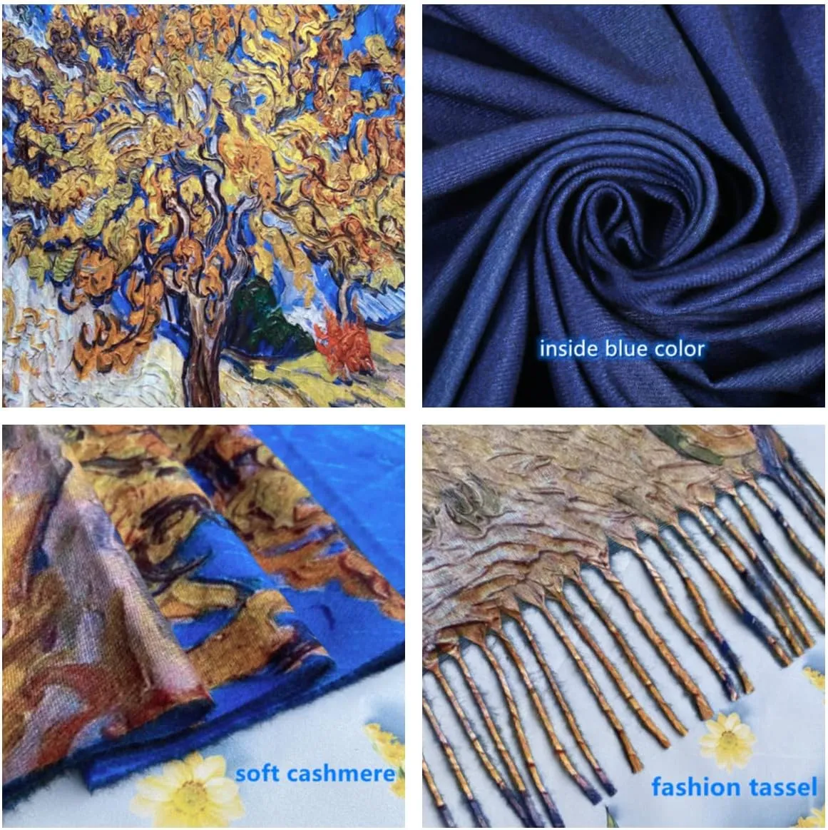 XINYUN Women's Fashion Scarf with Art Printed Tassel Soft Cashmere Warm Large Blanket Wrap Shawl for gift