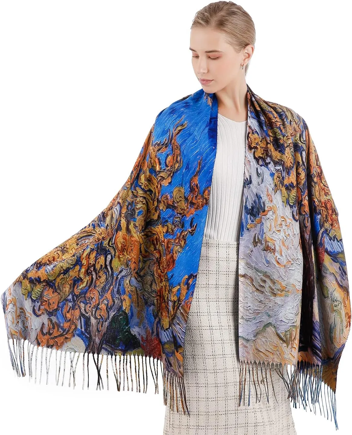 XINYUN Women's Fashion Scarf with Art Printed Tassel Soft Cashmere Warm Large Blanket Wrap Shawl for gift