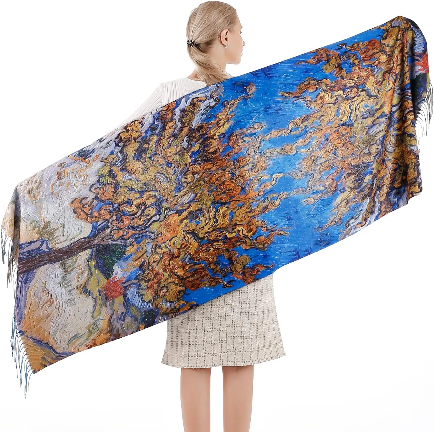 XINYUN Women's Fashion Scarf with Art Printed Tassel Soft Cashmere Warm Large Blanket Wrap Shawl for gift