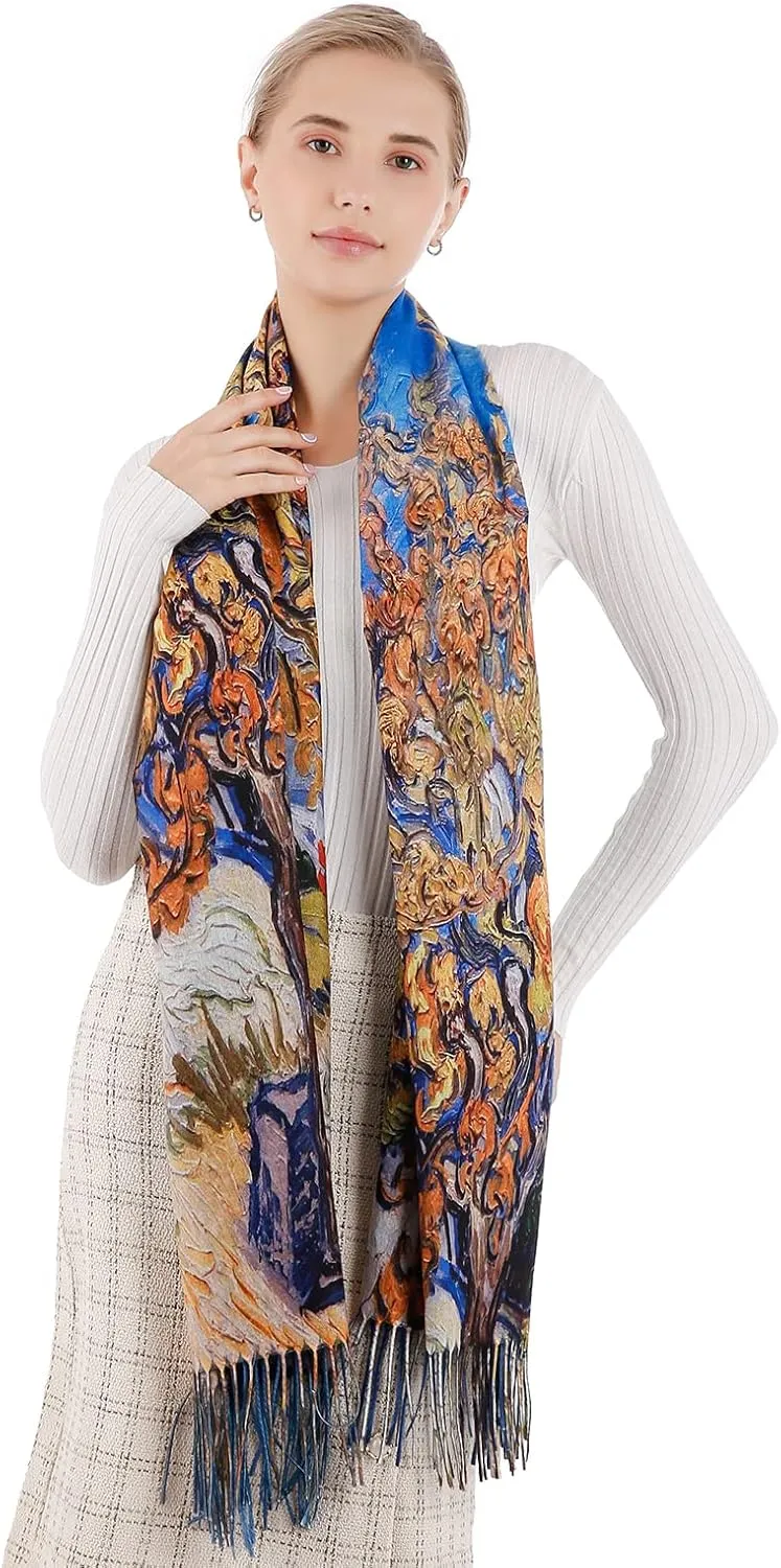 XINYUN Women's Fashion Scarf with Art Printed Tassel Soft Cashmere Warm Large Blanket Wrap Shawl for gift