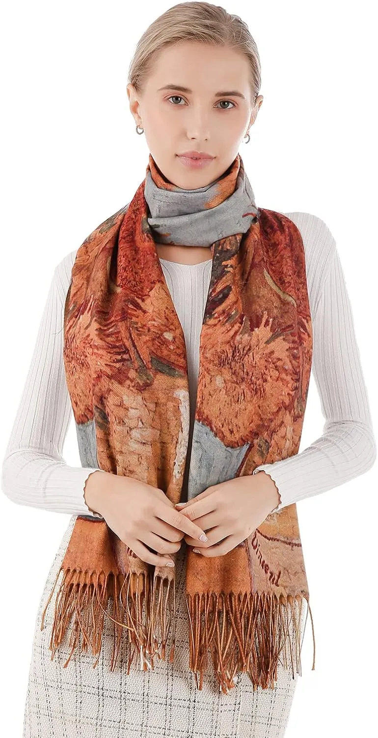 XINYUN Women's Fashion Scarf with Art Printed Tassel Soft Cashmere Warm Large Blanket Wrap Shawl for gift