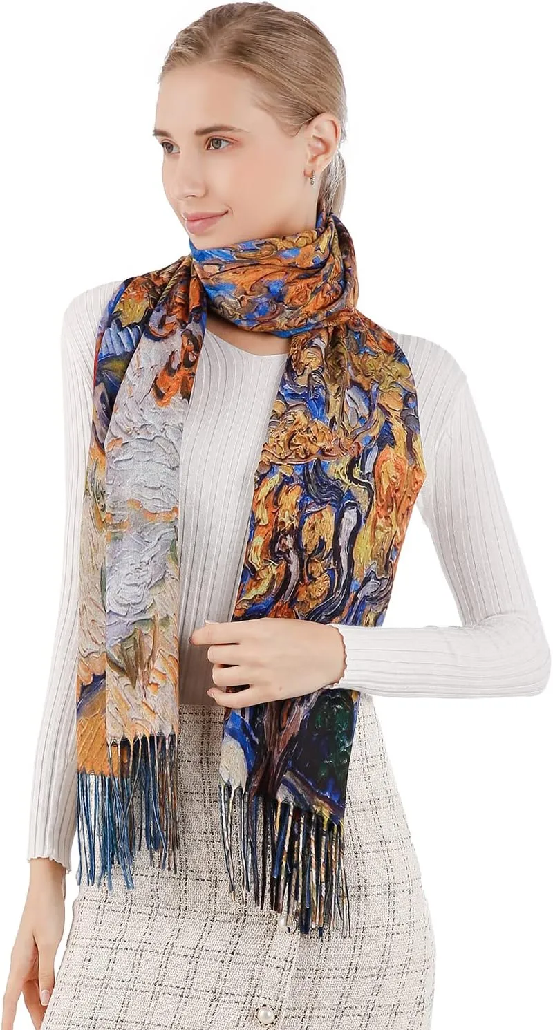 XINYUN Women's Fashion Scarf with Art Printed Tassel Soft Cashmere Warm Large Blanket Wrap Shawl for gift