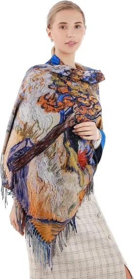 XINYUN Women's Fashion Scarf with Art Printed Tassel Soft Cashmere Warm Large Blanket Wrap Shawl for gift