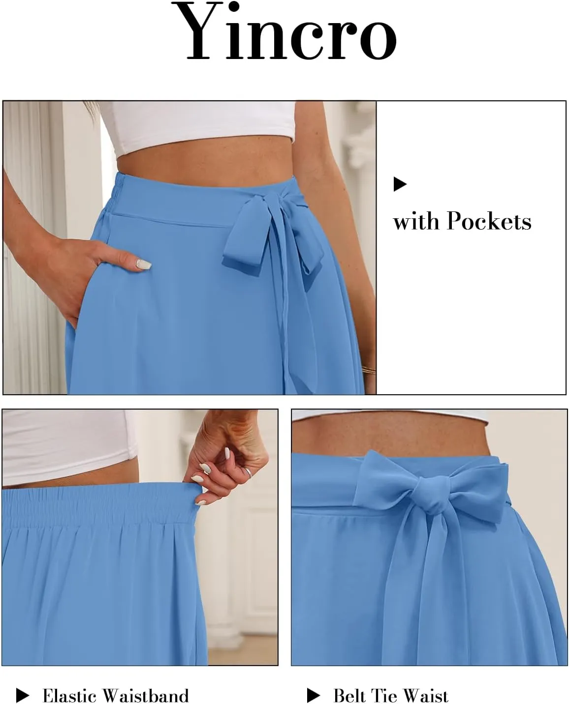 Yincro Women's A-Line Midi Skirt with Pockets High Waist Flared Below The Knee Skirts