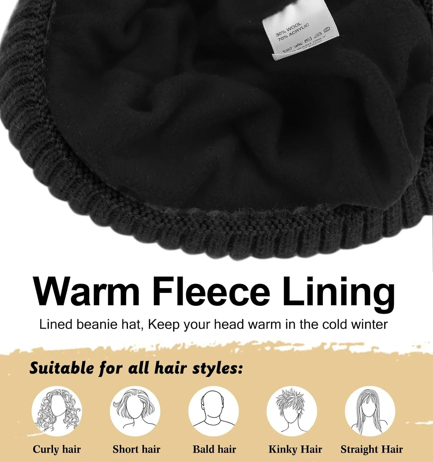 ZTL Merino Wool Beanie Hat for Men Women, Thick Warm Fleece Lined Knit Winter Hats Cuffed Beanie Stocking Hat Ski Skull Cap